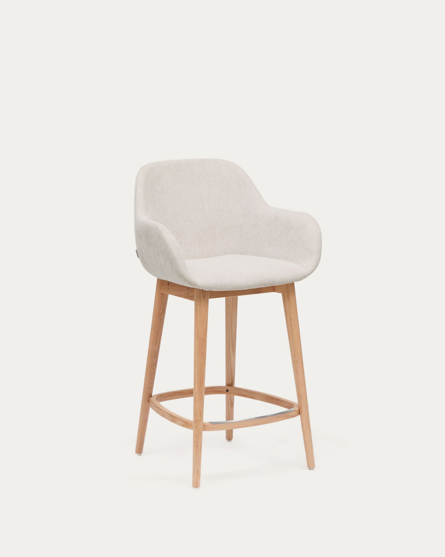 Sgabello Konna beige e gambe in legno massello di frassino finitura chiara 65 cm