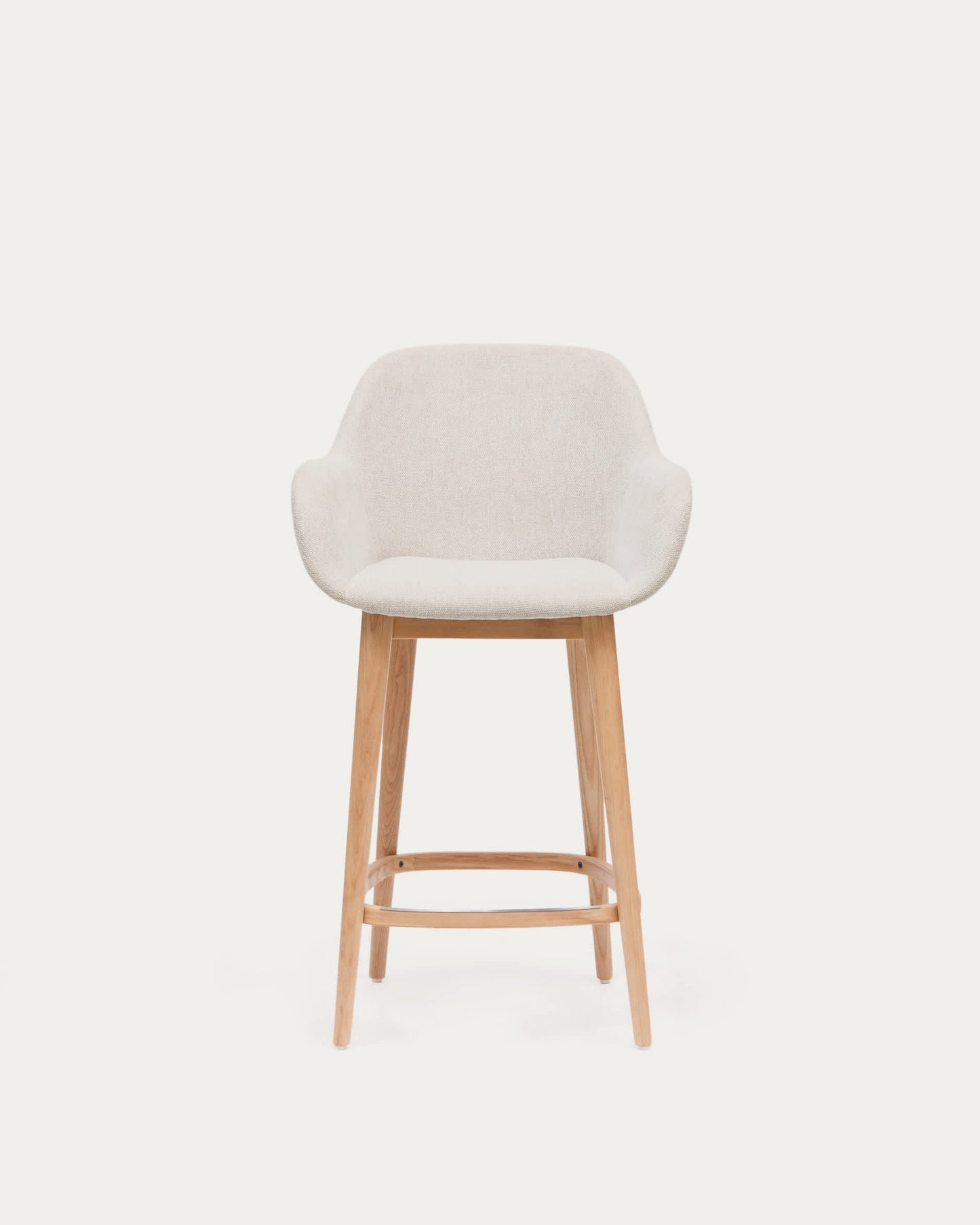 Sgabello Konna beige e gambe in legno massello di frassino finitura chiara 65 cm