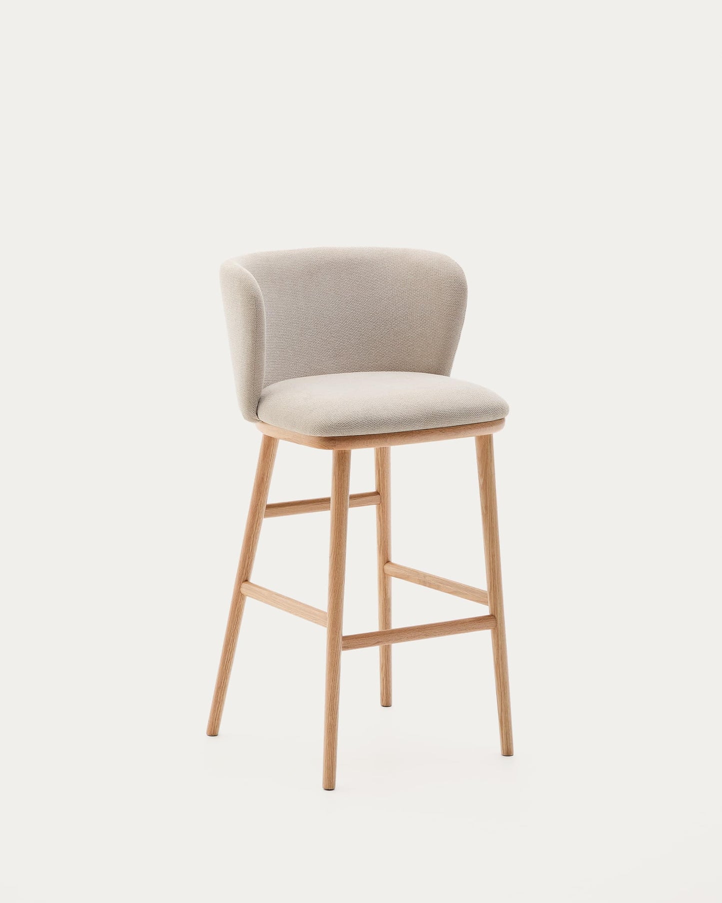 Sgabello Ciselia ciniglia beige legno di frassino finitura tono naturale 75 cm