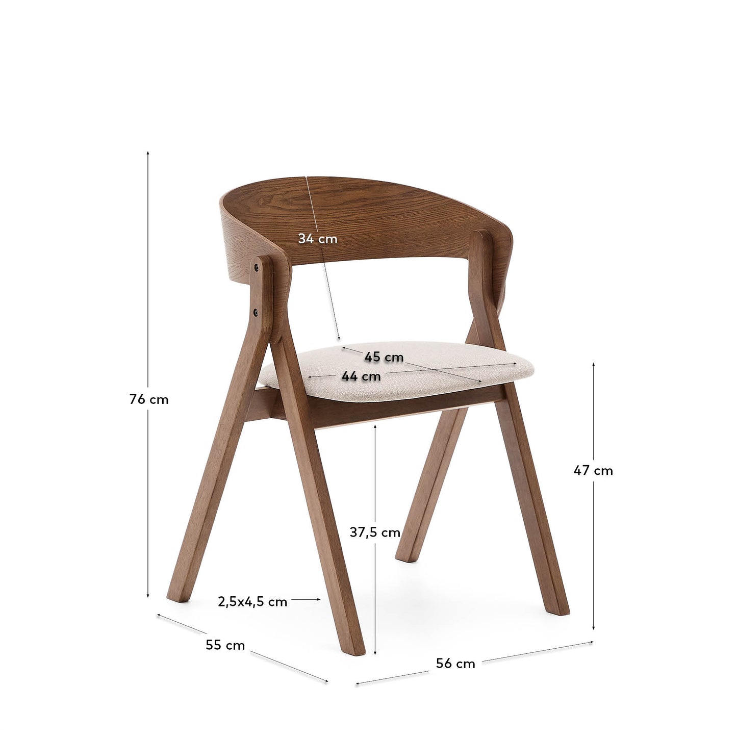 Sedia Godia in impiallacciato di frassino e legno massello di hevea finitura wengé e ciniglia beige
