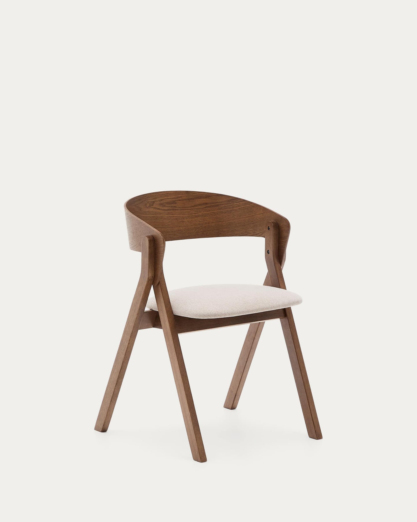Sedia Godia in impiallacciato di frassino e legno massello di hevea finitura wengé e ciniglia beige