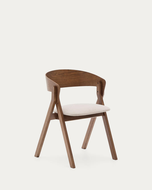 Sedia Godia in impiallacciato di frassino e legno massello di hevea finitura wengé e ciniglia beige