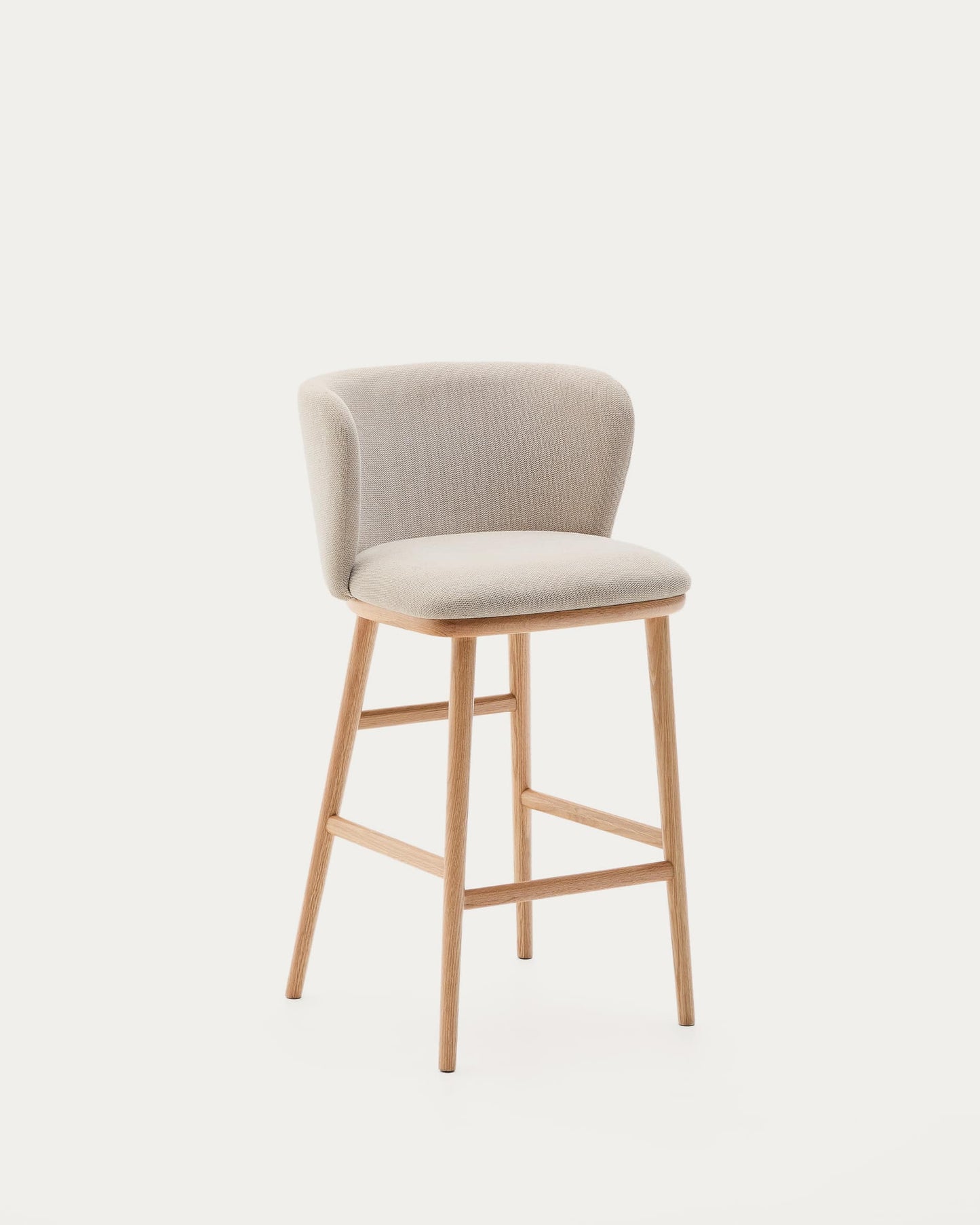 Sgabello Ciselia ciniglia beige legno di frassino finitura tono naturale 65 cm
