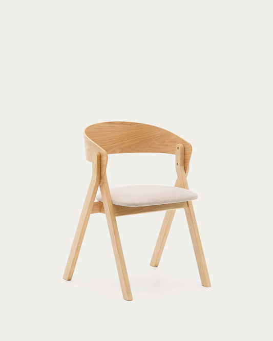 Sedia Godia in impiallacciato di frassino e legno massello di hevea finitura naturale e ciniglia beige