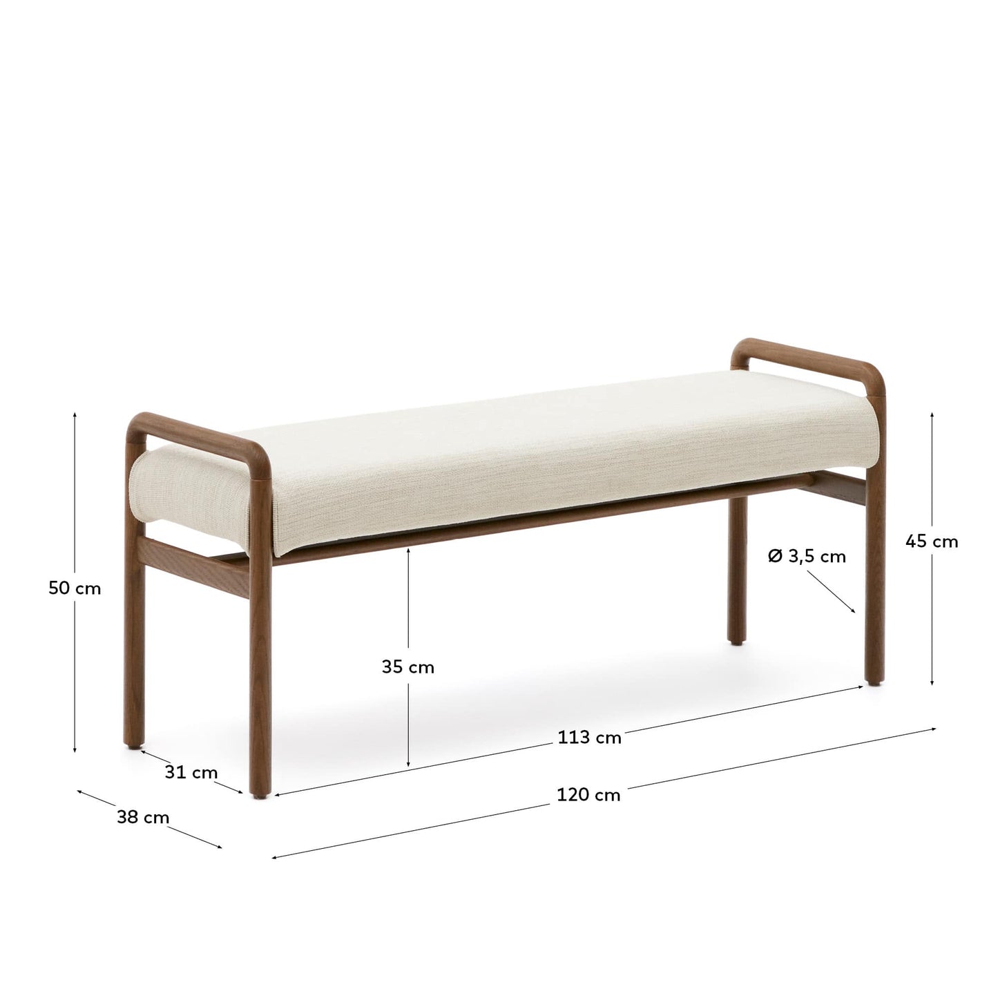 Panca Macaret sfoderabile legno massiccio di rovere finitura in noce 120 cm