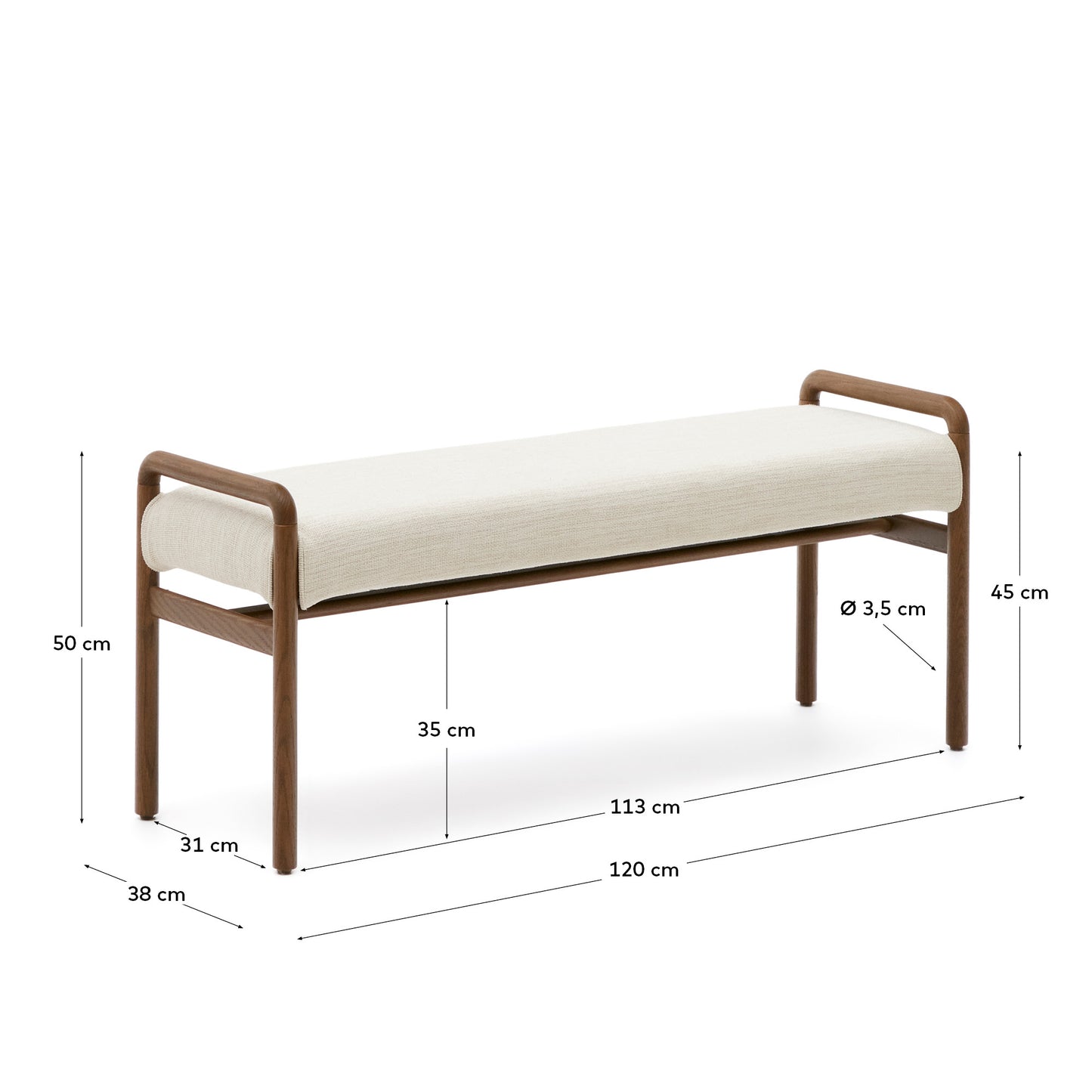 Panca Macaret sfoderabile legno massiccio di rovere finitura in noce 120 cm