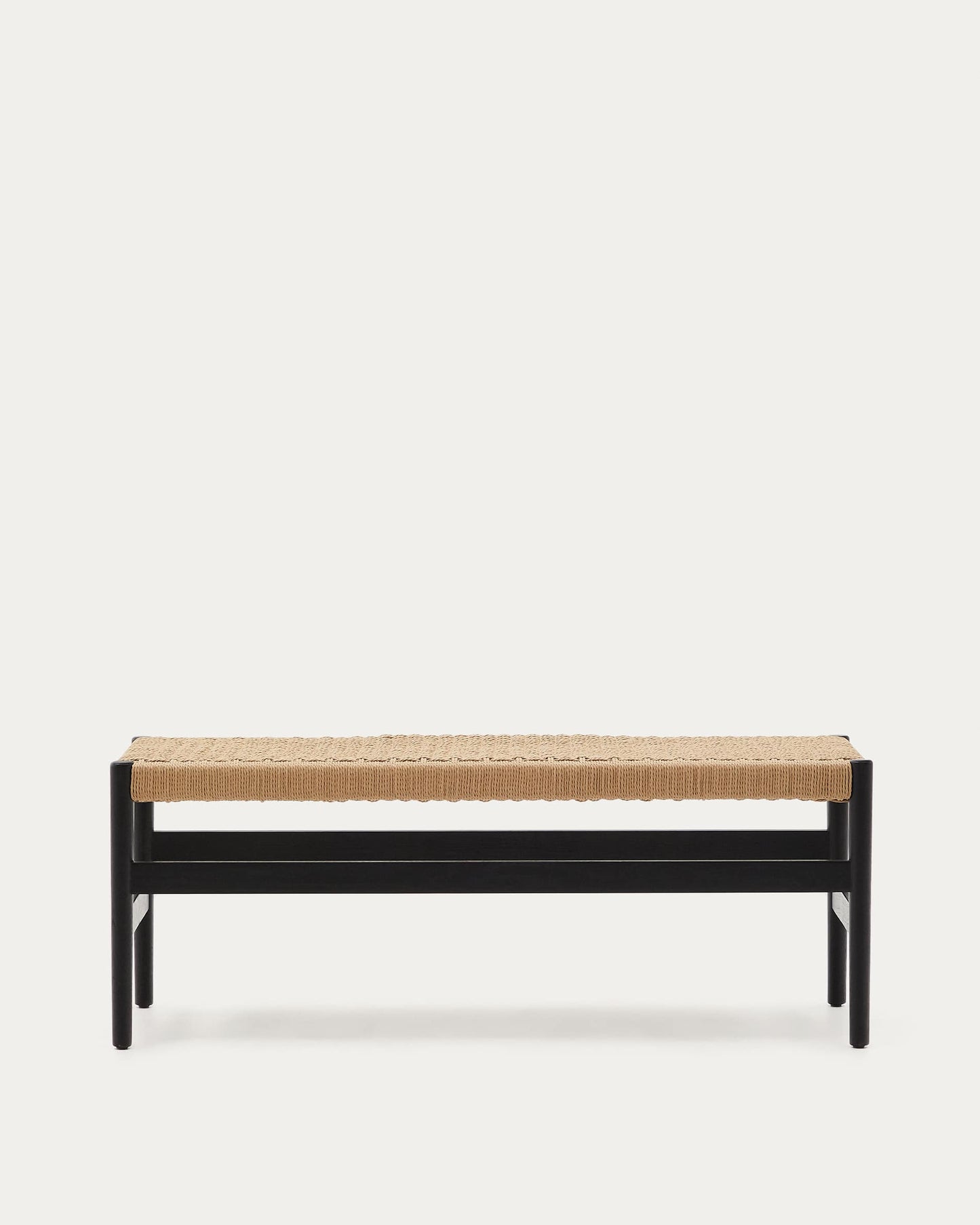 Panca Zaide in legno massiccio di rovere con finitura in nero e seduta in corda 120 cm