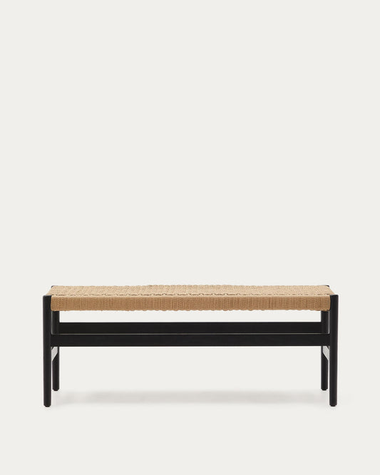 Panca Zaide in legno massiccio di rovere con finitura in nero e seduta in corda 120 cm