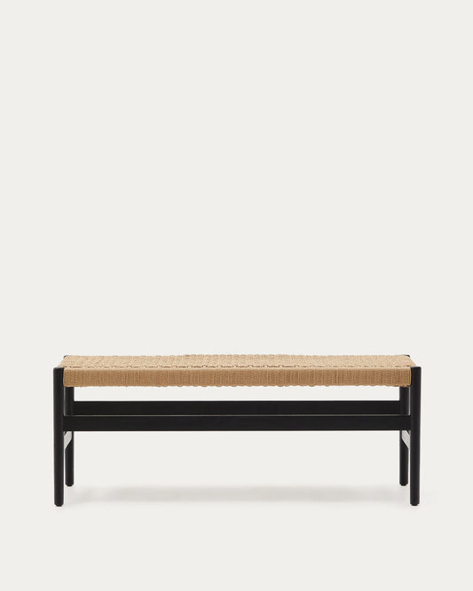 Panca Zaide in legno massiccio di rovere con finitura in nero e seduta in corda 120 cm