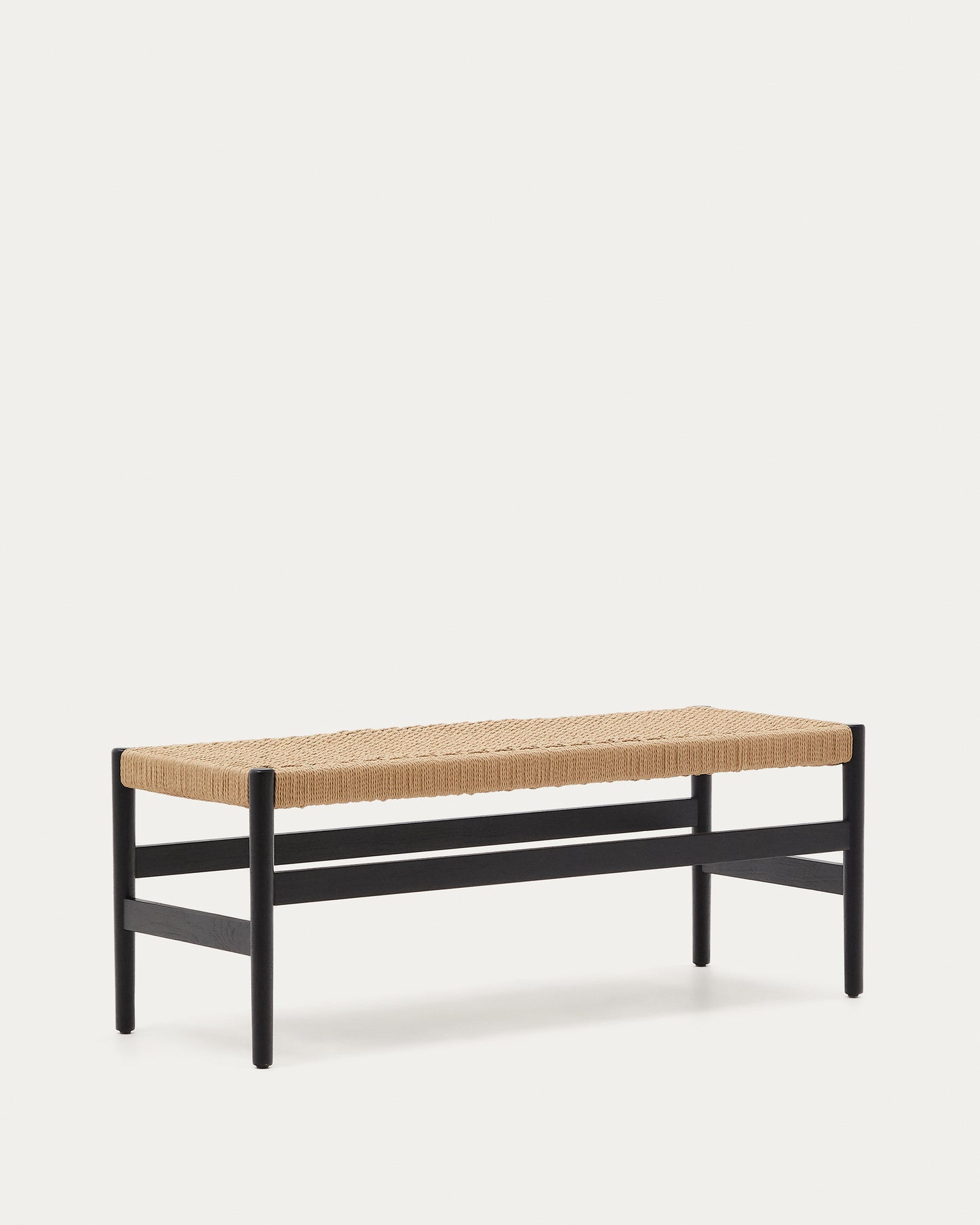 Panca Zaide in legno massiccio di rovere con finitura in nero e seduta in corda 120 cm