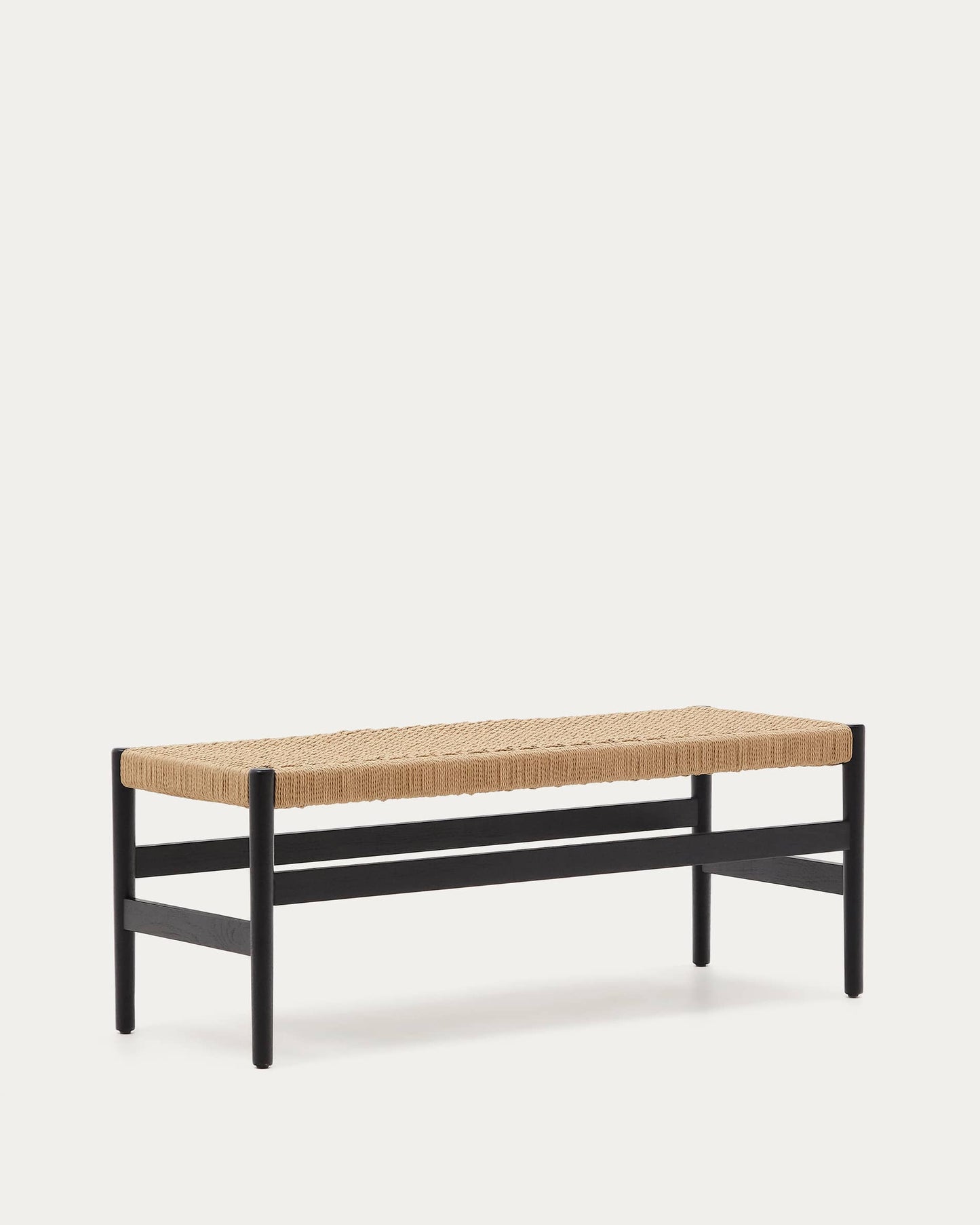 Panca Zaide in legno massiccio di rovere con finitura in nero e seduta in corda 120 cm