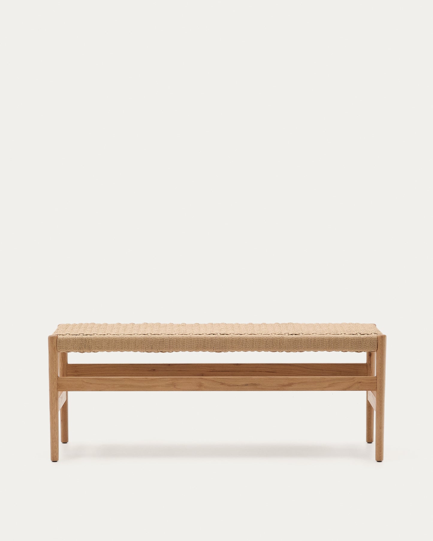 Panca Zaide in legno massiccio di rovere con finitura naturale e seduta in corda 120 cm
