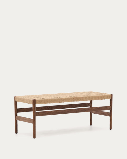 Panca Zaide in legno massiccio di rovere con finitura in noce e seduta in corda 120 cm