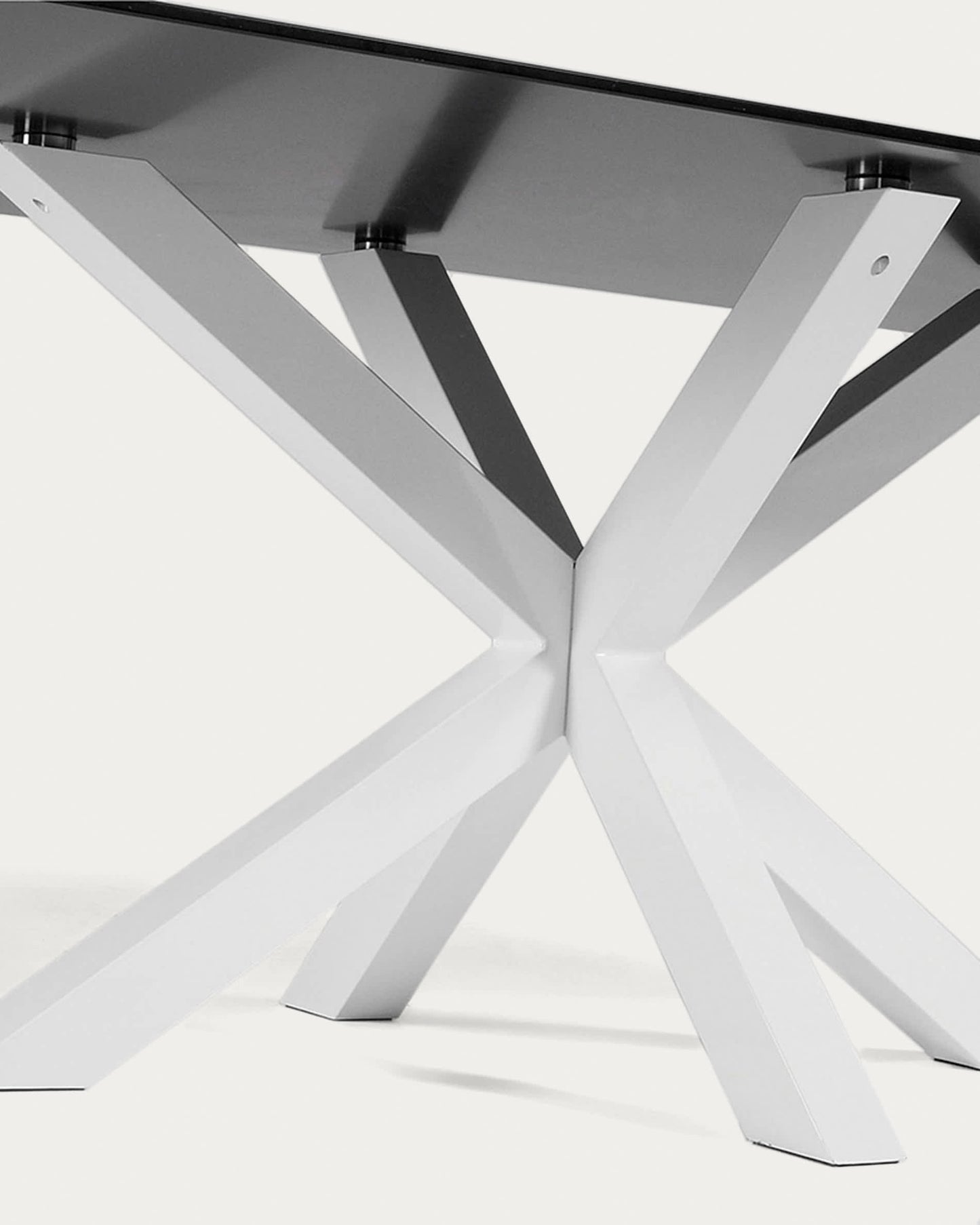 Tavolo Argo di vetro nero opaco e gambe in acciaio con finitura bianca 200 x 100 cm