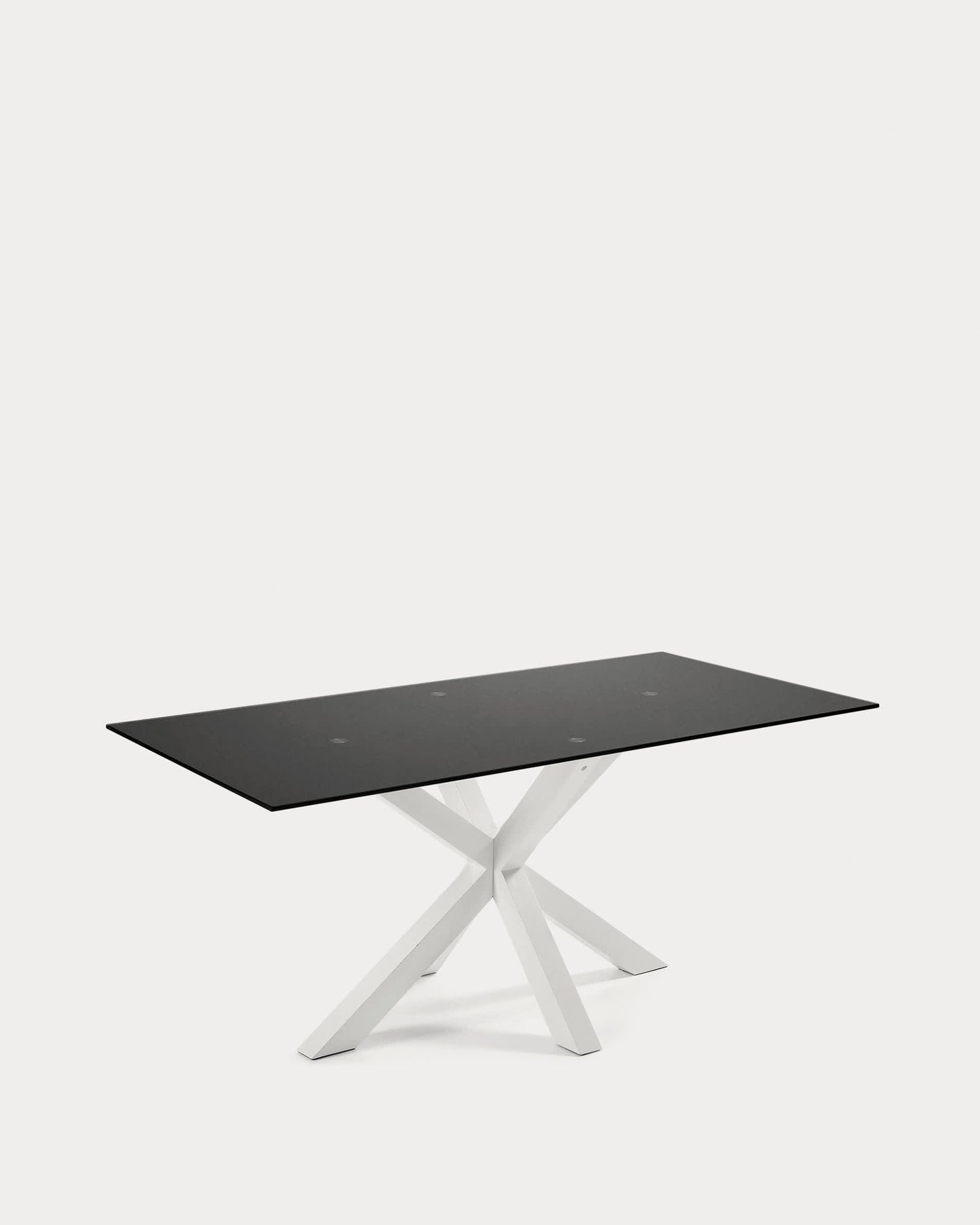 Tavolo Argo di vetro nero opaco e gambe in acciaio con finitura bianca 200 x 100 cm