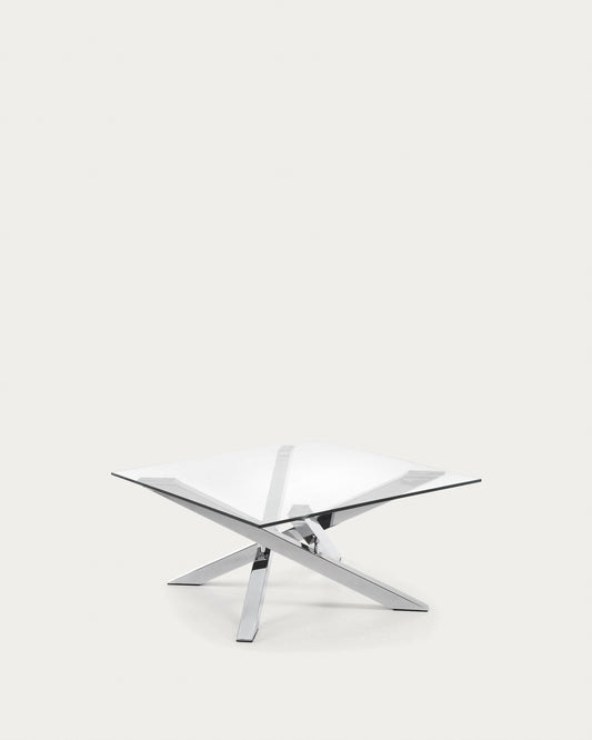 Tavolino Kamido 90 x 90 cm piano vetro gambe metallo