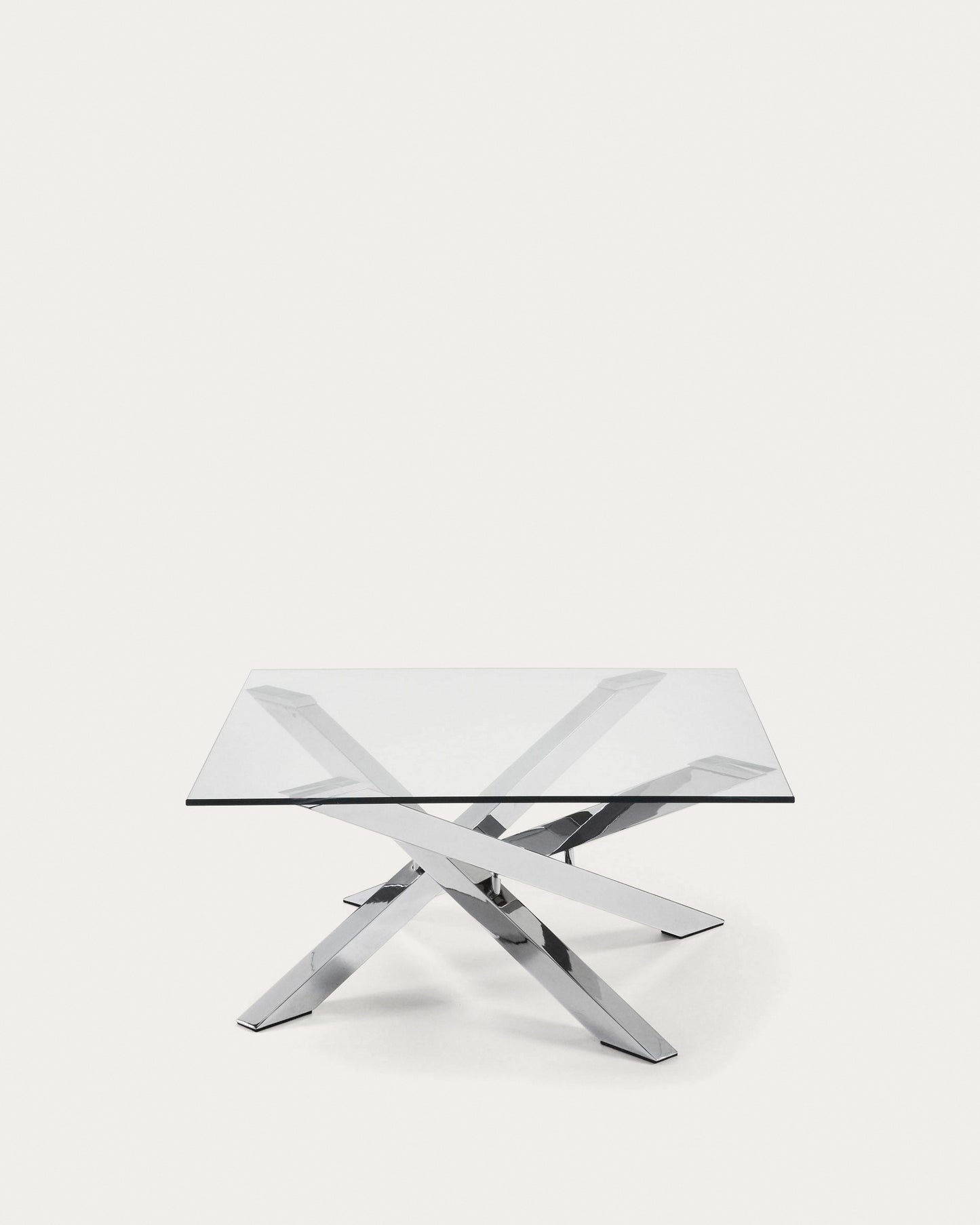 Tavolino Kamido 90 x 90 cm piano vetro gambe metallo
