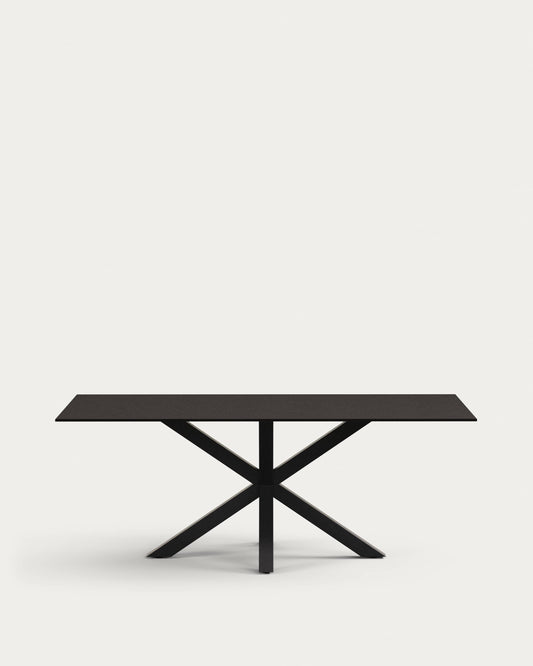 Tavolo Argo in vetro nero con gambe in acciaio finitura nera 200 x 100 cm
