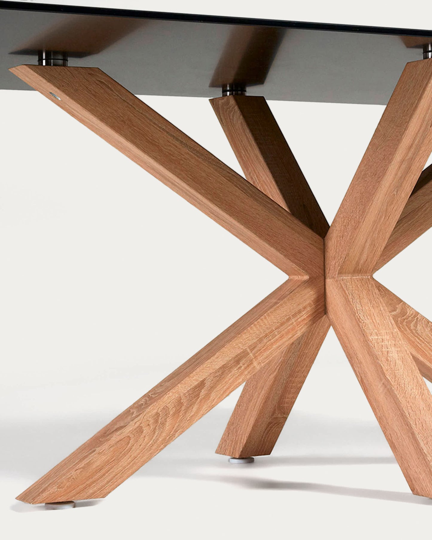 Tavolo Argo in vetro nero con gambe in acciaio finitura legno 200 x 100 cm