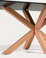 Tavolo Argo in vetro nero con gambe in acciaio finitura legno 200 x 100 cm