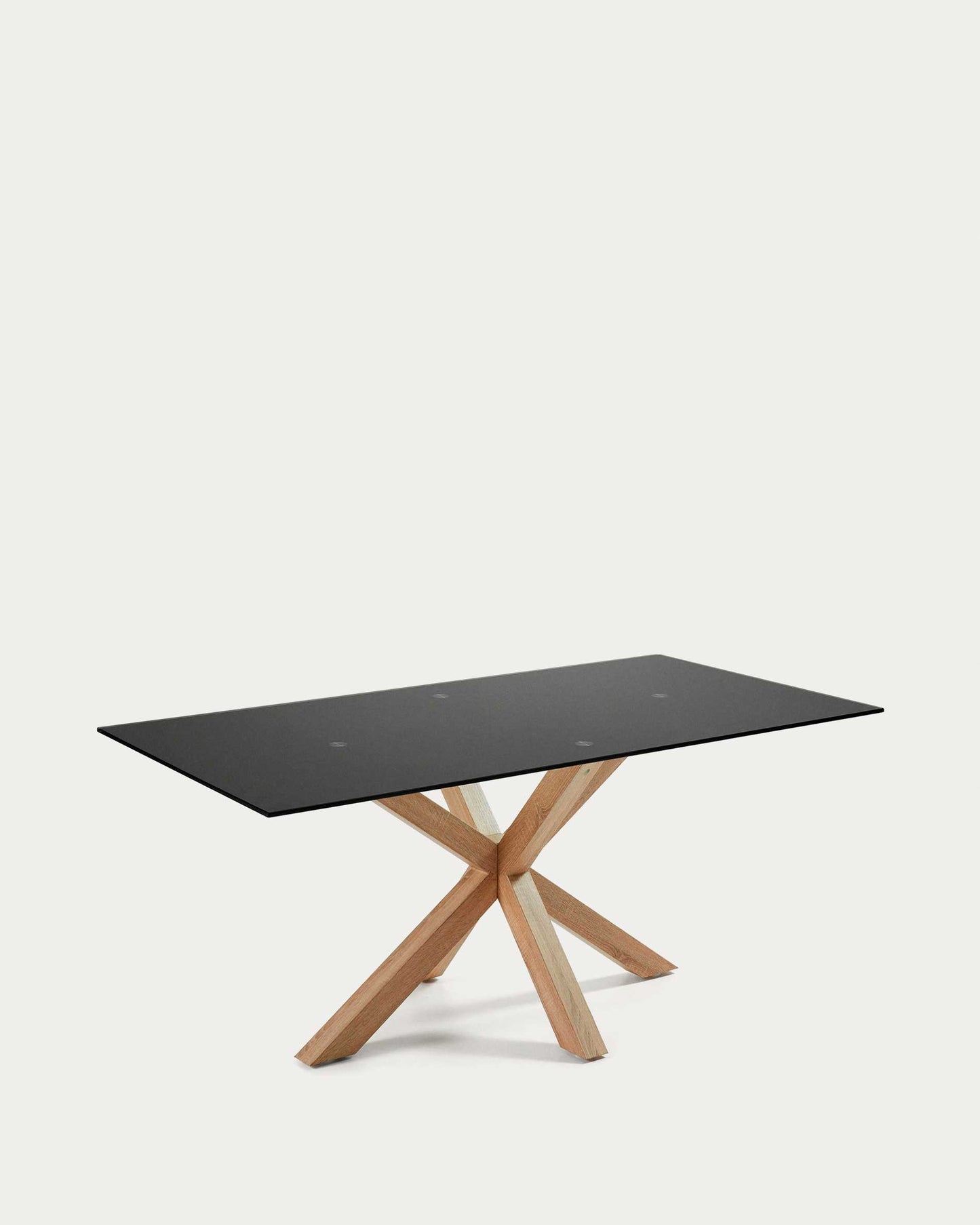 Tavolo Argo in vetro nero con gambe in acciaio finitura legno 200 x 100 cm