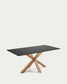 Tavolo Argo in vetro nero con gambe in acciaio finitura legno 200 x 100 cm