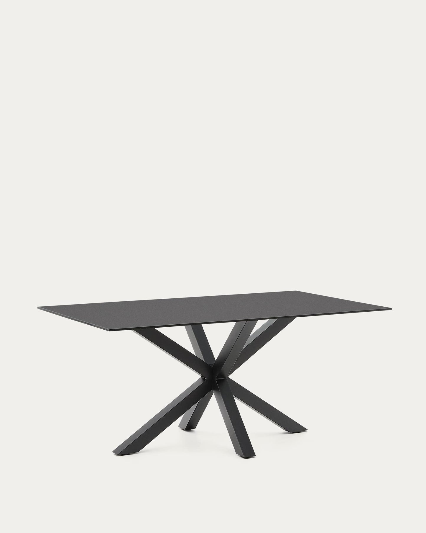 Tavolo Argo in vetro nero con gambe in acciaio finitura nera 160 x 90 cm