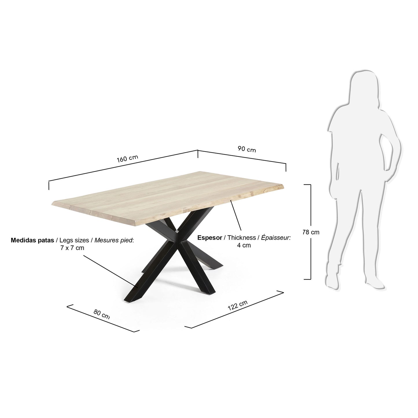 Tavolo Argo impiallacciato rovere sbiancato e gambe in acciaio finitura nera 160 x 90 cm