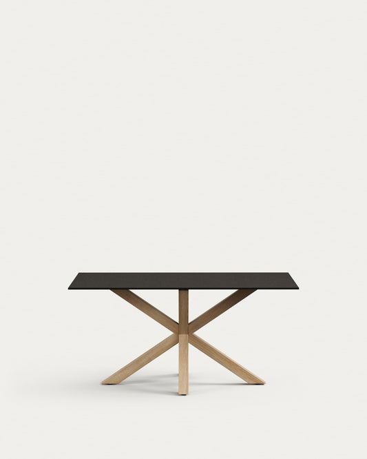 Tavolo Argo di vetro nero opaco e gambe in acciaio effetto legno 160 x 90 cm