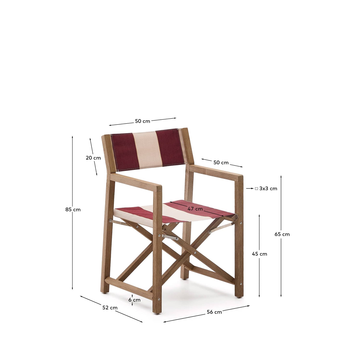 Sedia pieghevole da esterno Vilara a righe bordeaux e beige in legno massiccio di acacia
