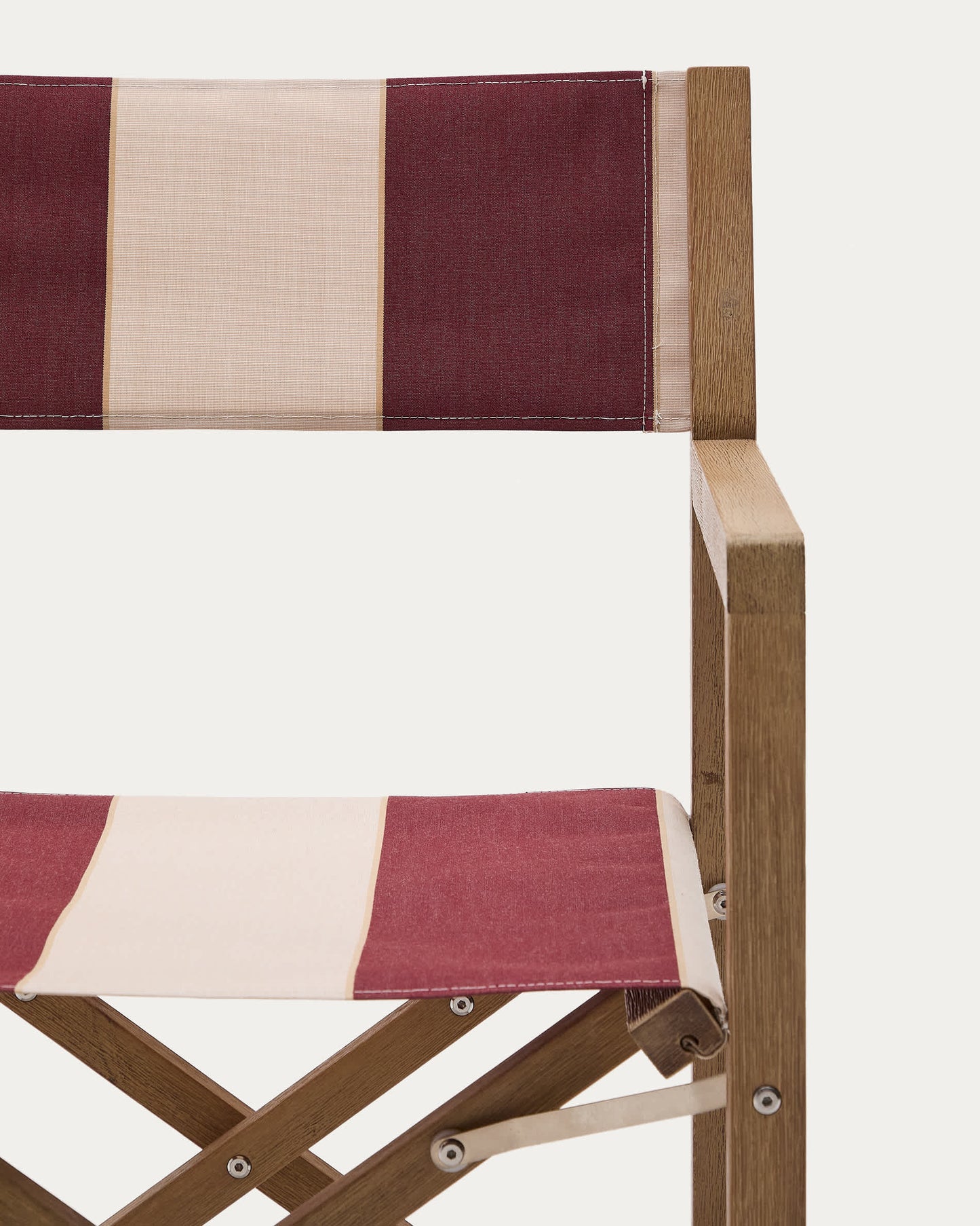 Sedia pieghevole da esterno Vilara a righe bordeaux e beige in legno massiccio di acacia
