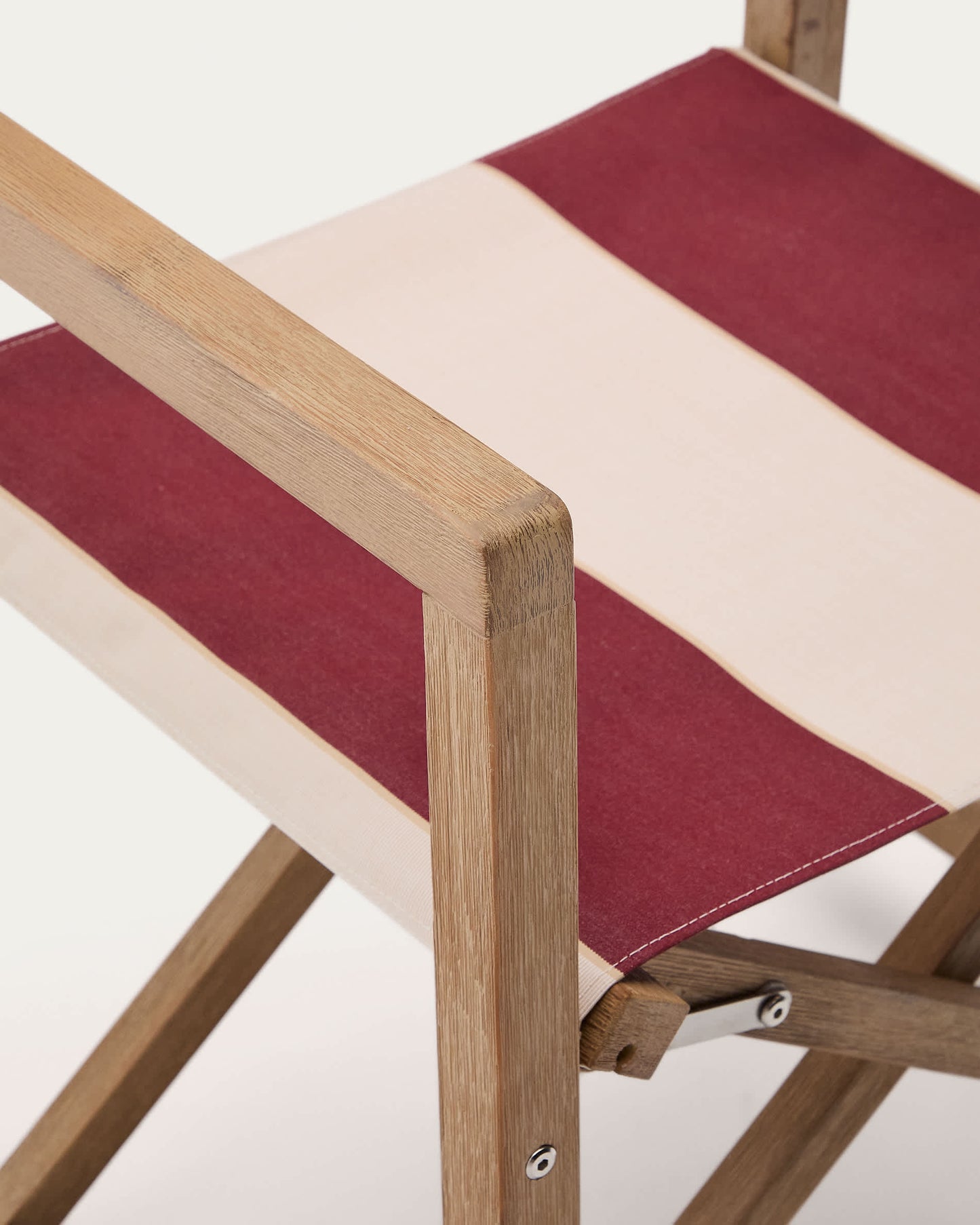Sedia pieghevole da esterno Vilara a righe bordeaux e beige in legno massiccio di acacia