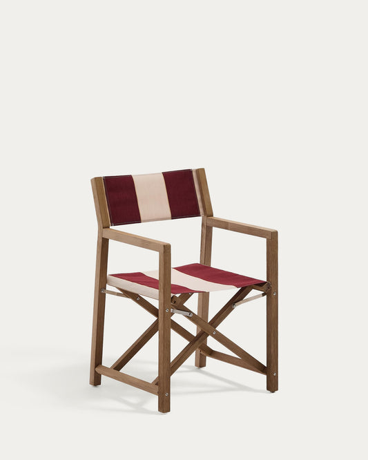 Sedia pieghevole da esterno Vilara a righe bordeaux e beige in legno massiccio di acacia