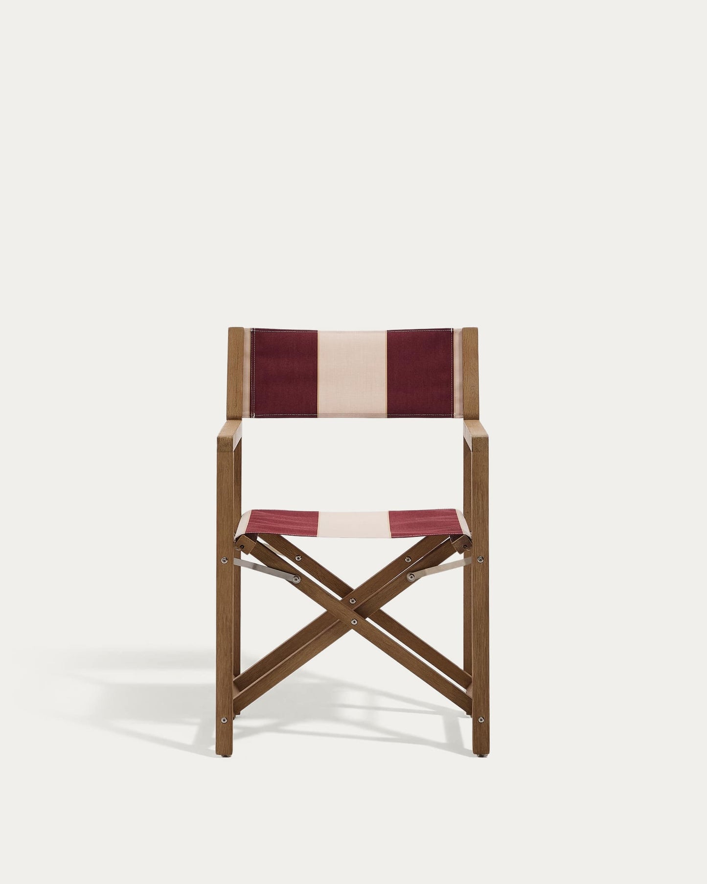 Sedia pieghevole da esterno Vilara a righe bordeaux e beige in legno massiccio di acacia