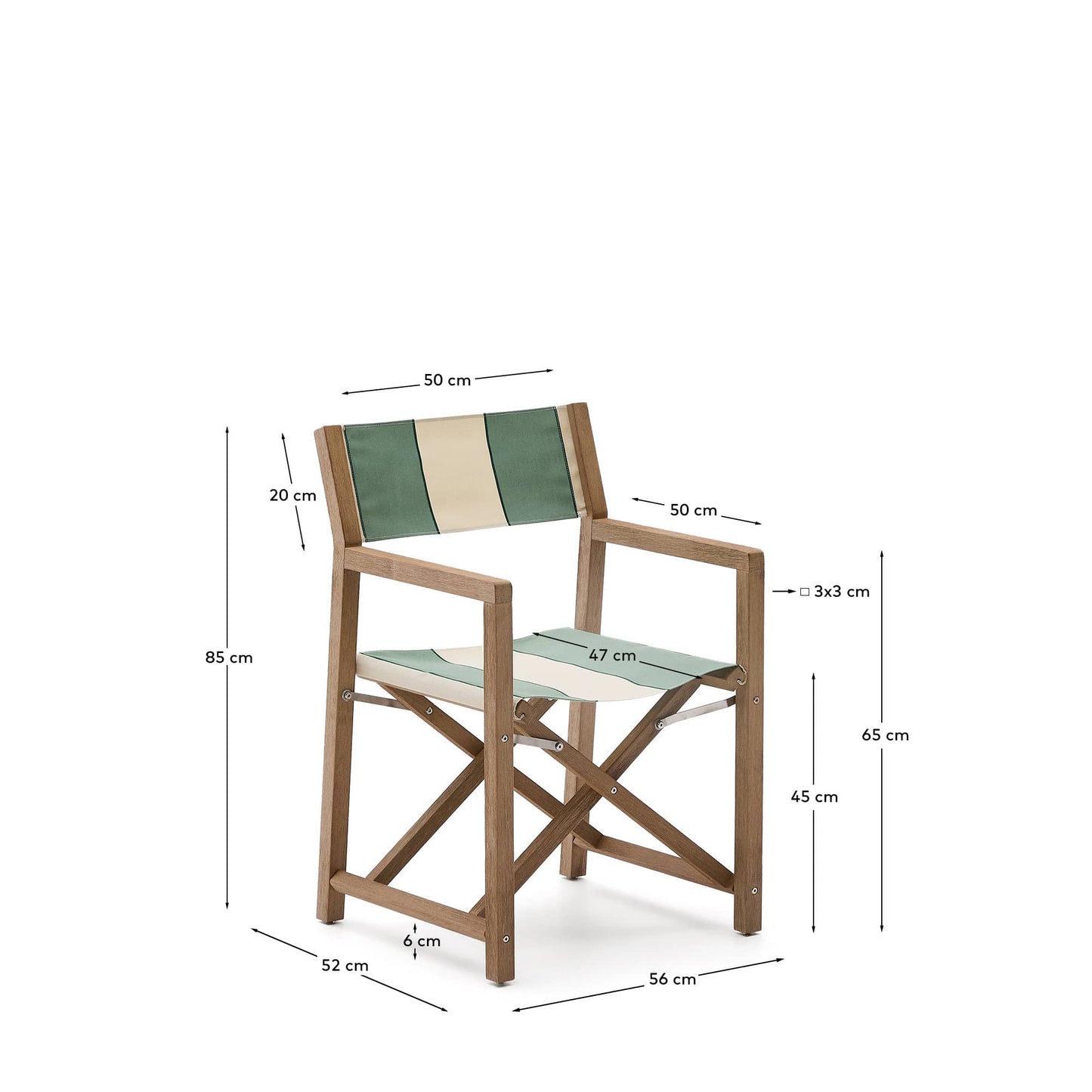 Sedia pieghevole da esterno Vilara a righe verdi e beige in legno massiccio di acacia