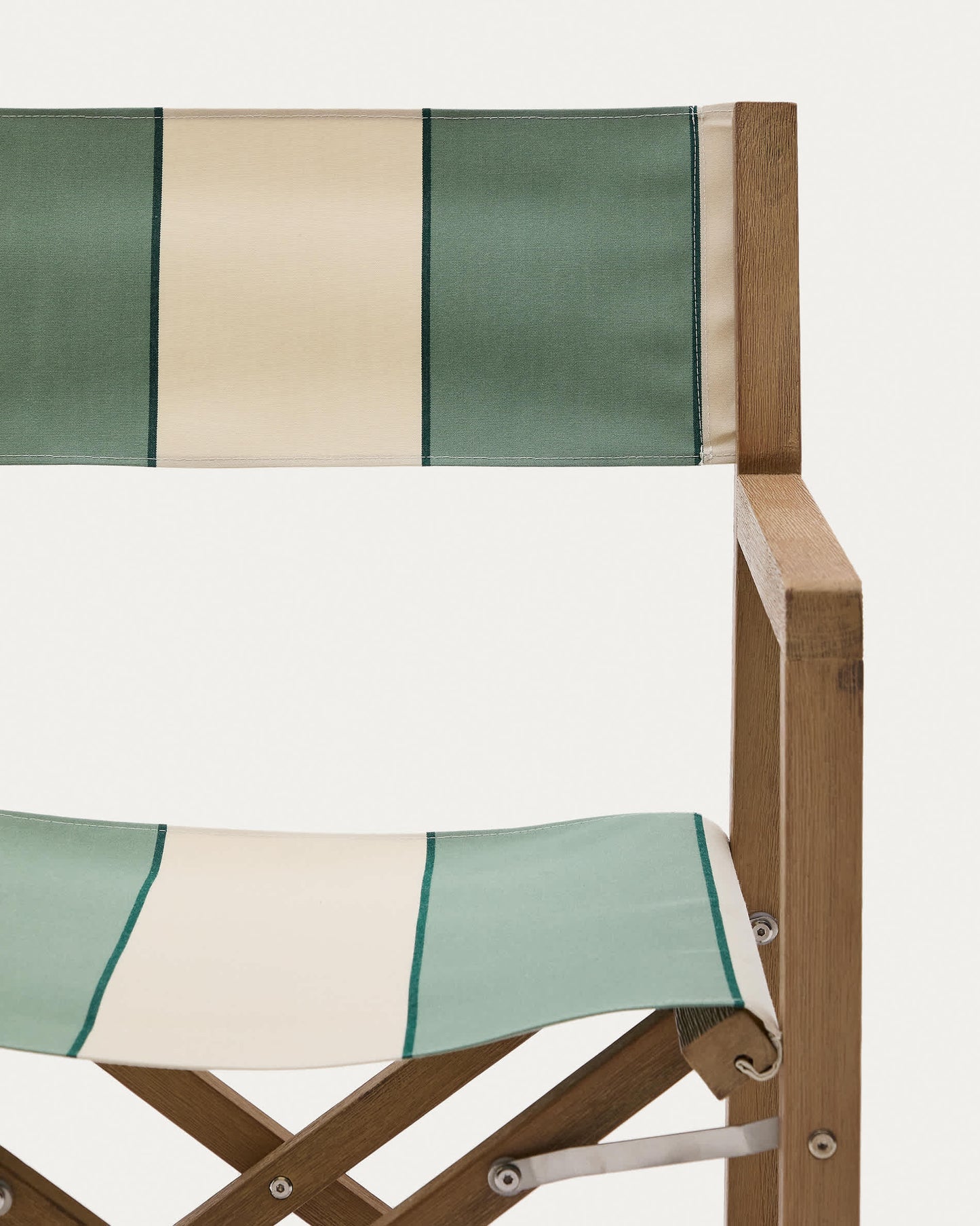 Sedia pieghevole da esterno Vilara a righe verdi e beige in legno massiccio di acacia
