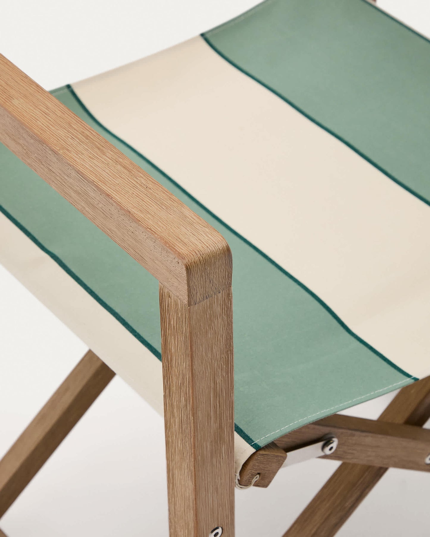 Sedia pieghevole da esterno Vilara a righe verdi e beige in legno massiccio di acacia