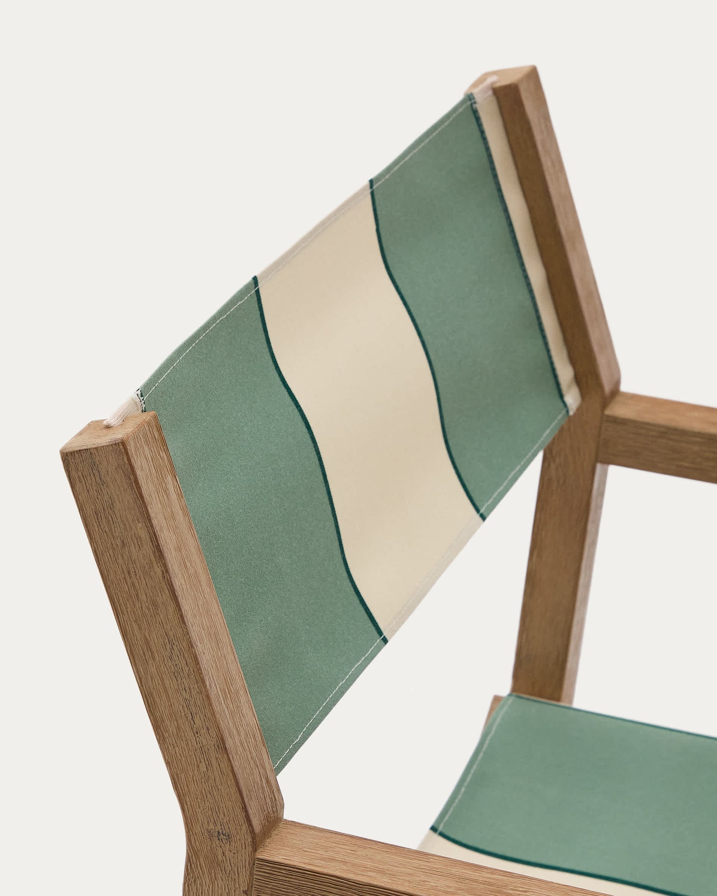 Sedia pieghevole da esterno Vilara a righe verdi e beige in legno massiccio di acacia