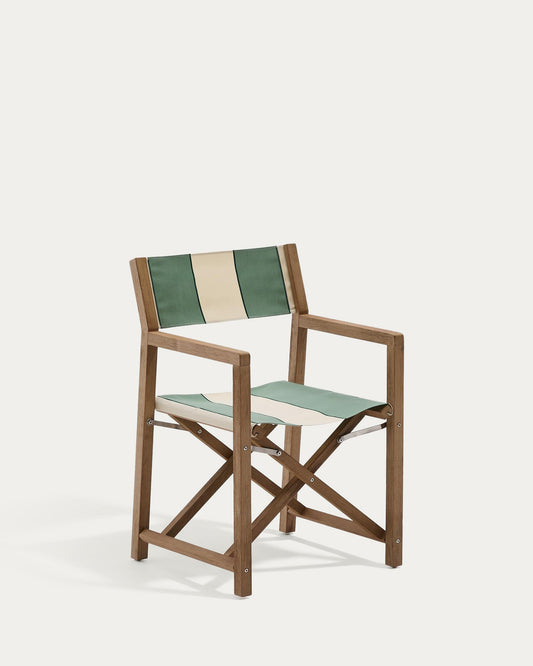 Sedia pieghevole da esterno Vilara a righe verdi e beige in legno massiccio di acacia