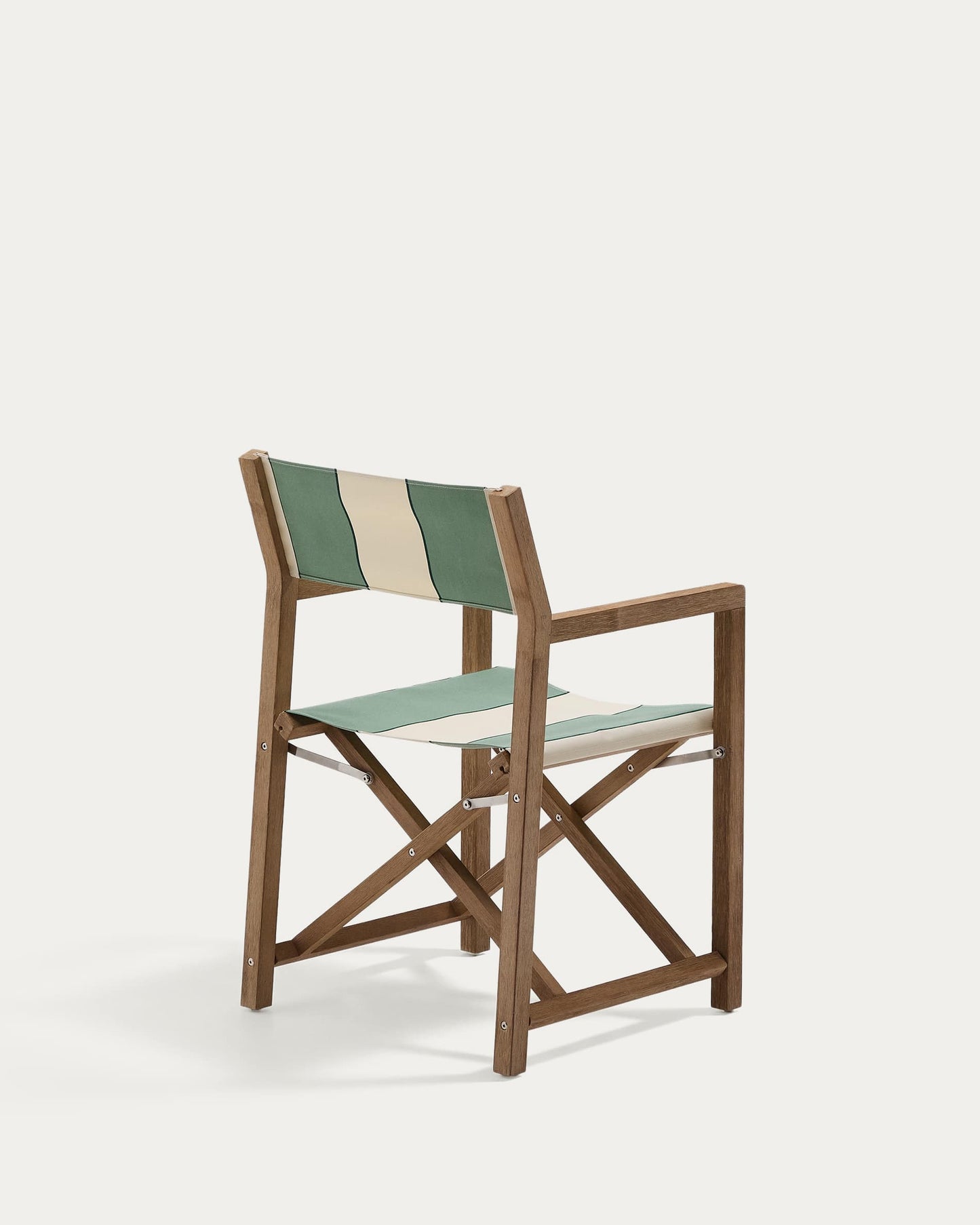 Sedia pieghevole da esterno Vilara a righe verdi e beige in legno massiccio di acacia