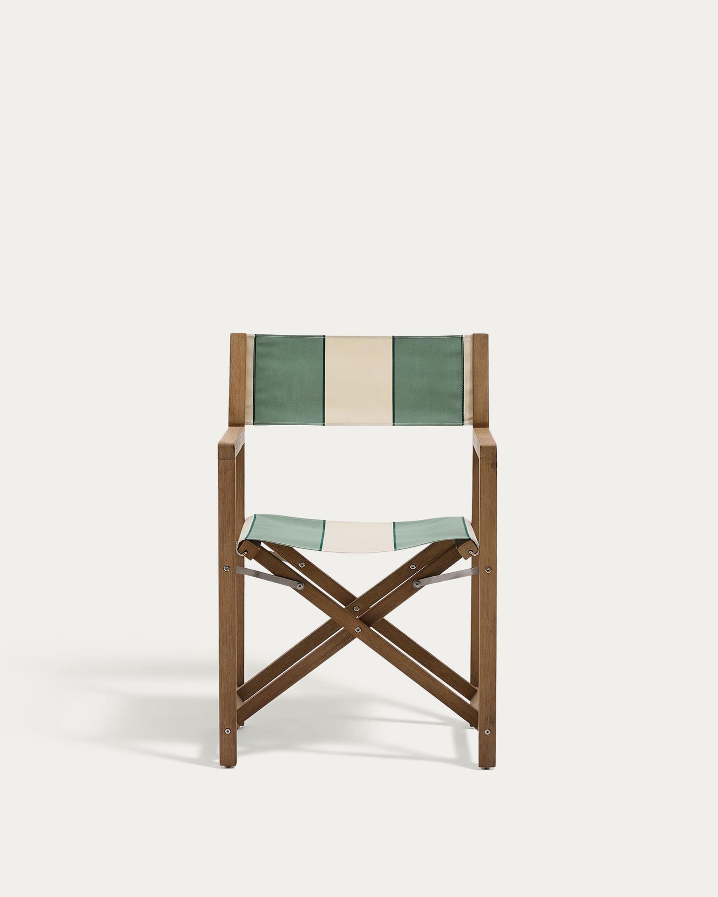 Sedia pieghevole da esterno Vilara a righe verdi e beige in legno massiccio di acacia