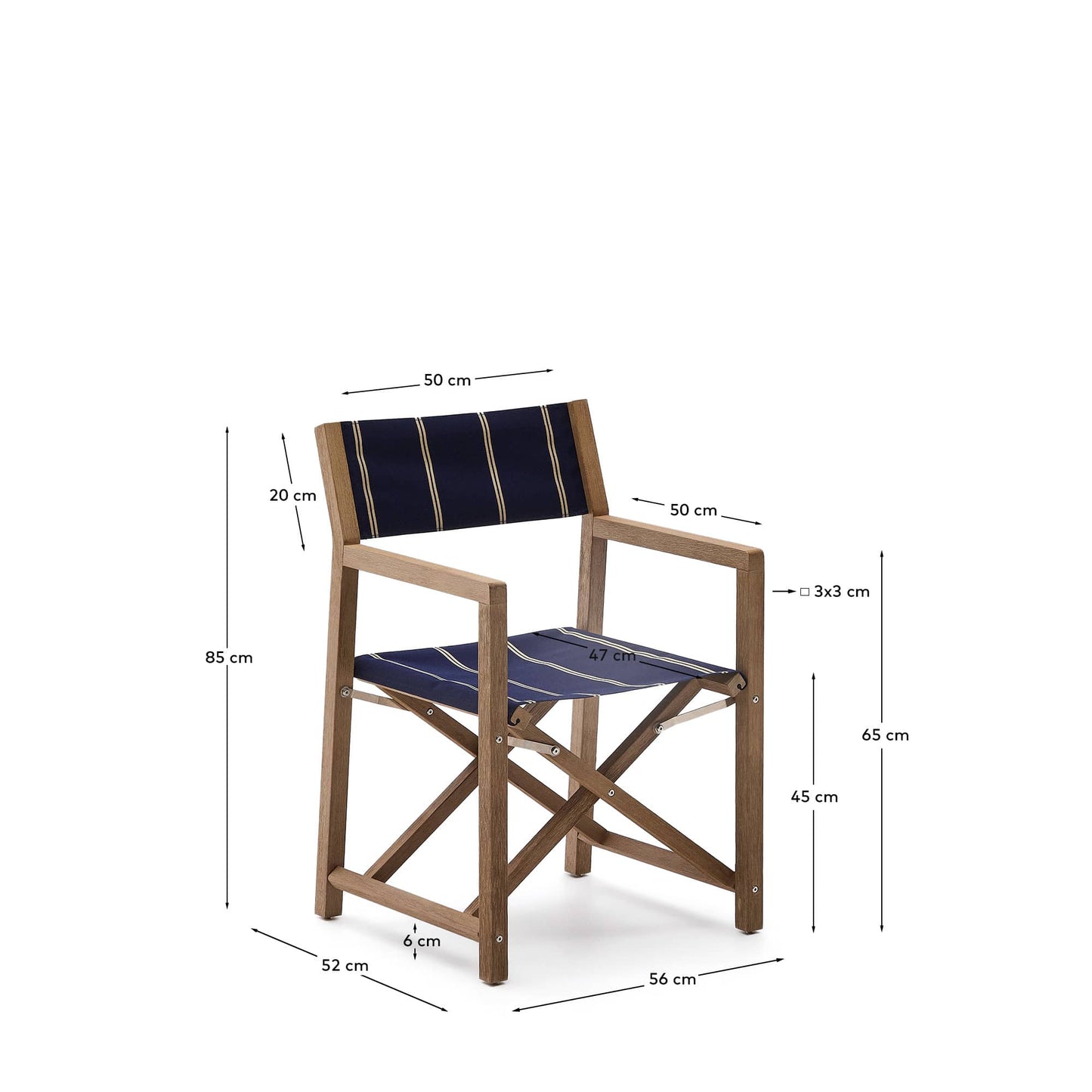 Sedia pieghevole da esterno Vilara a righe blu e beige in legno massiccio di acacia