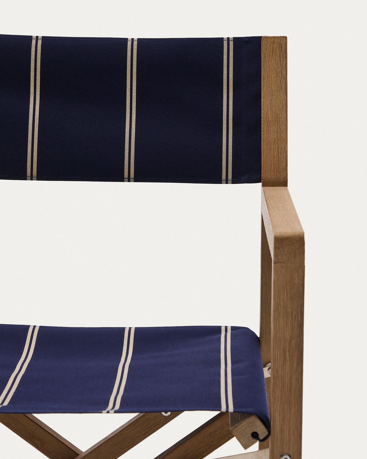 Sedia pieghevole da esterno Vilara a righe blu e beige in legno massiccio di acacia