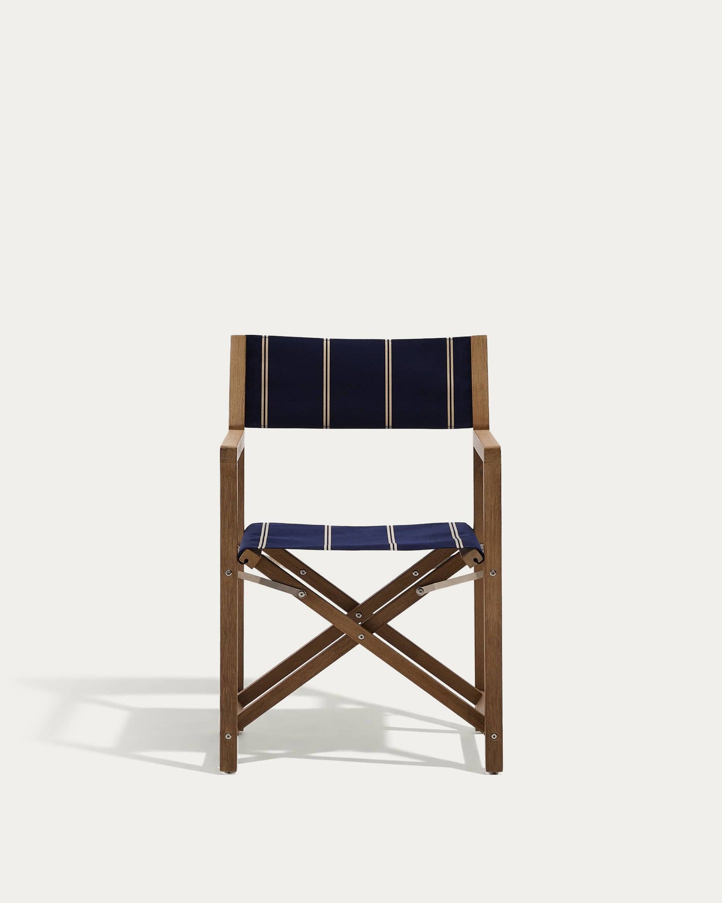 Sedia pieghevole da esterno Vilara a righe blu e beige in legno massiccio di acacia