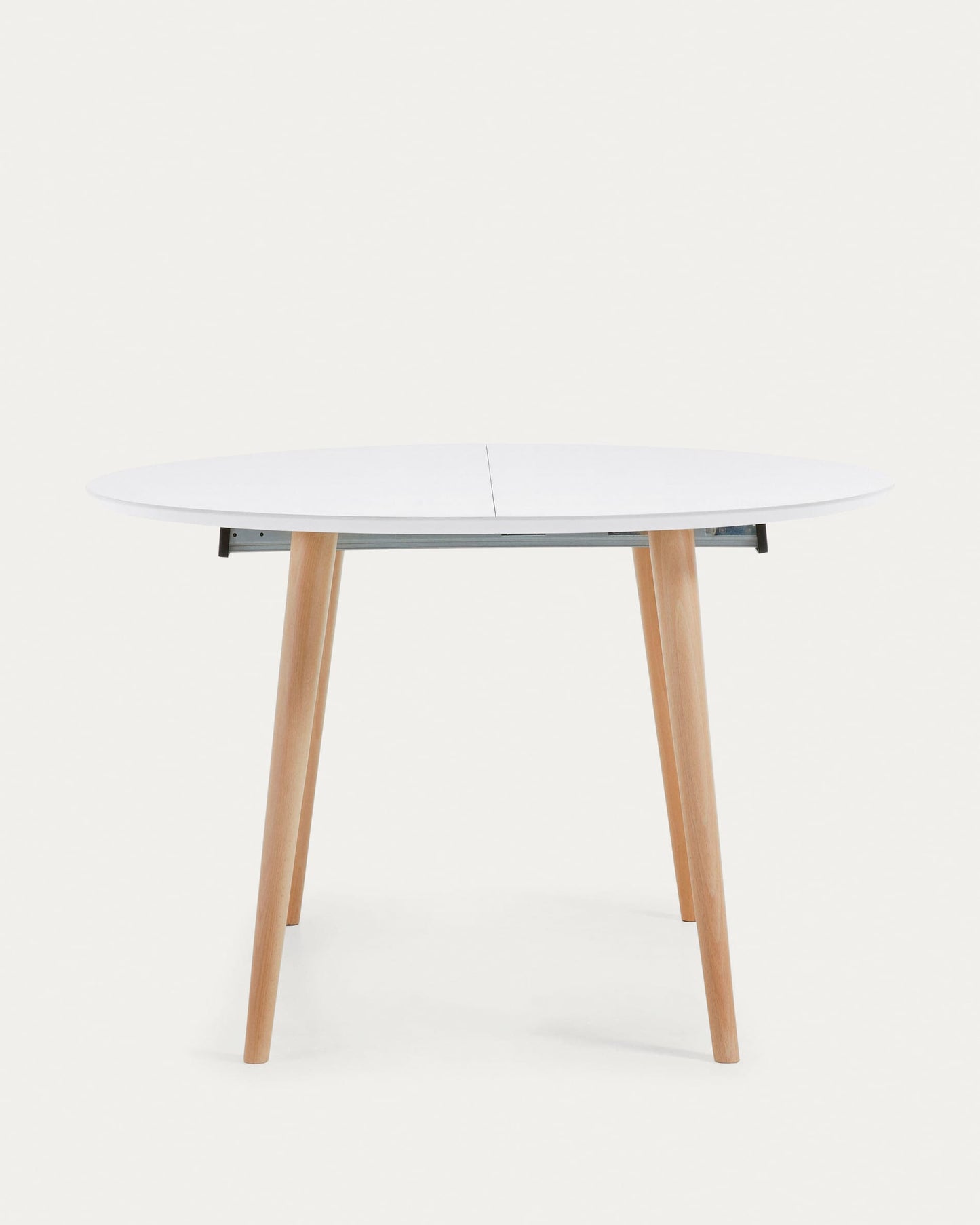 Tavolo rotondo allungabile Oqui MDF laccato bianco gambe massello di faggio 120(200)x120cm
