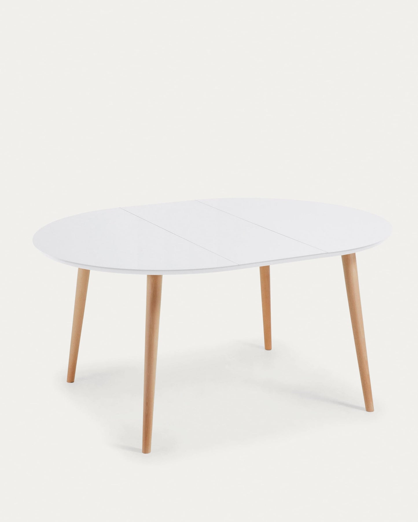 Tavolo rotondo allungabile Oqui MDF laccato bianco gambe massello di faggio 120(200)x120cm