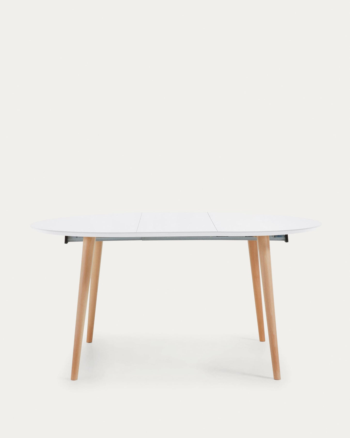 Tavolo rotondo allungabile Oqui MDF laccato bianco gambe massello di faggio 120(200)x120cm