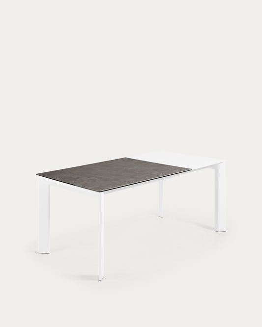 Tavolo allungabile Axis porcellanato Vulcano Ceniza bianco gambe acciaio 120 (180) cm