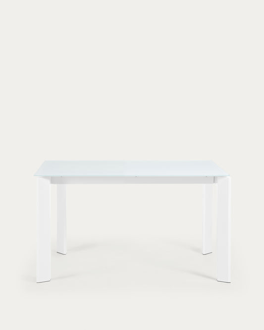 Tavolo allungabile Axis in vetro bianco e gambe in acciaio finitura bianca 140 (200) cm