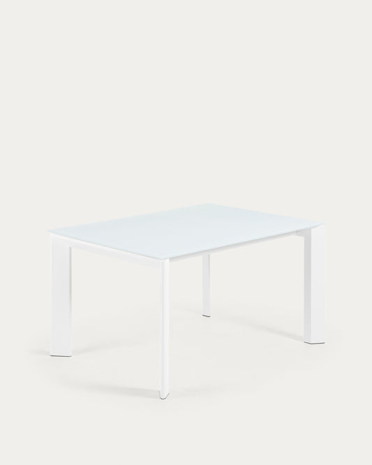 Tavolo allungabile Axis in vetro bianco e gambe in acciaio finitura bianca 140 (200) cm
